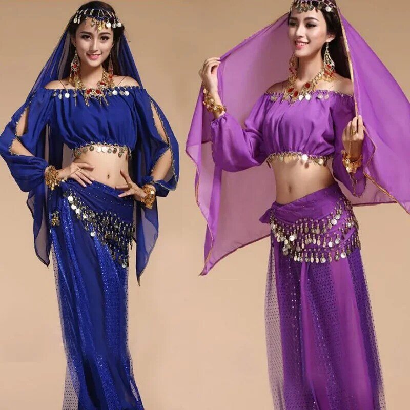 Trajes de danza del vientre orientales para mujer, trajes de danza del vientre, práctica de baile, diseño Sexy, 4 unids/set, 2020