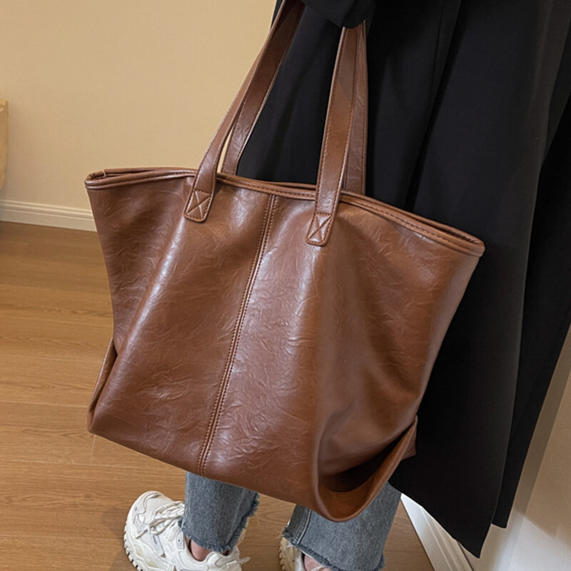 Sacos de couro PU de grande capacidade para mulheres, sacola grande cor sólida, bolsas femininas, Ins Style Underarm Bags, design de marca, moda