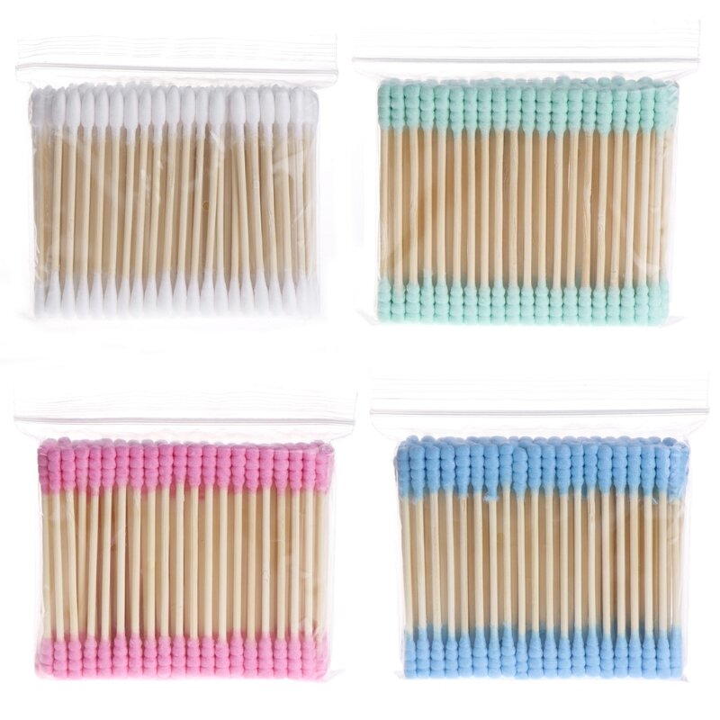 100Pcs Cosmetic Makeup Cotton Swab Stick Double for Head Ear Buds Cleaning Tools