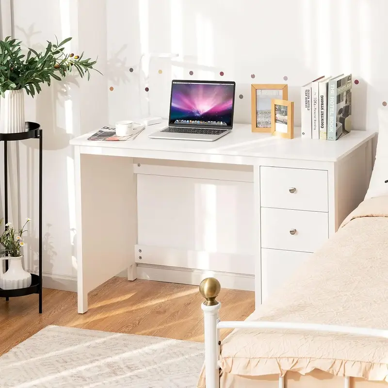 Escritorio con cajones para oficina en casa, escritorio moderno para computadora con cajones de almacenamiento y escritorio espacioso, escritorio compacto para estudio de escritura, computadora portátil