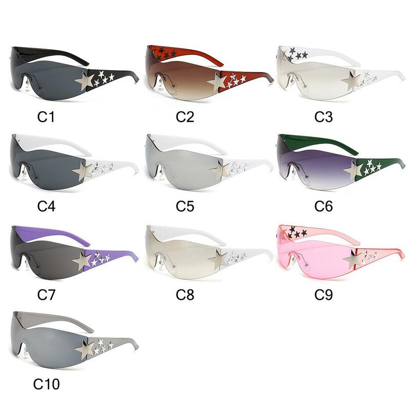 Women and Men Cycling, Travel Cool UV400 Protection Black Sunglasses Sun Glasses Wrap Around Stars Decor Rimless Y2K Sunglasses