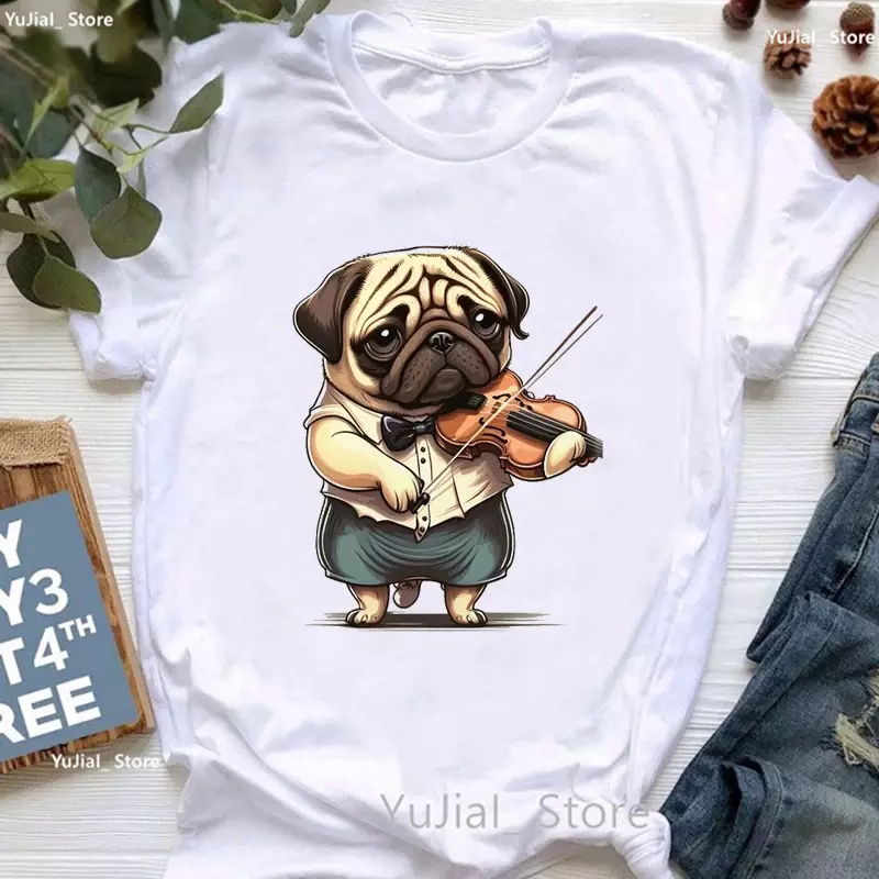 Camiseta con estampado de Animal Pug para mujer, Tops de moda de verano, camiseta para amantes de los perros, camiseta Harajuku para niñas, camiseta Kawaii para mujer