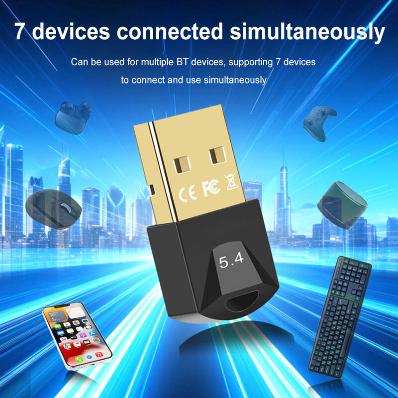 Mini Receptor USB e Transmissor para PC e Carro, Adaptador Bluetooth 5.4, Mouse sem fio, Teclado, Alto-falante, Áudio, Música, Receptor