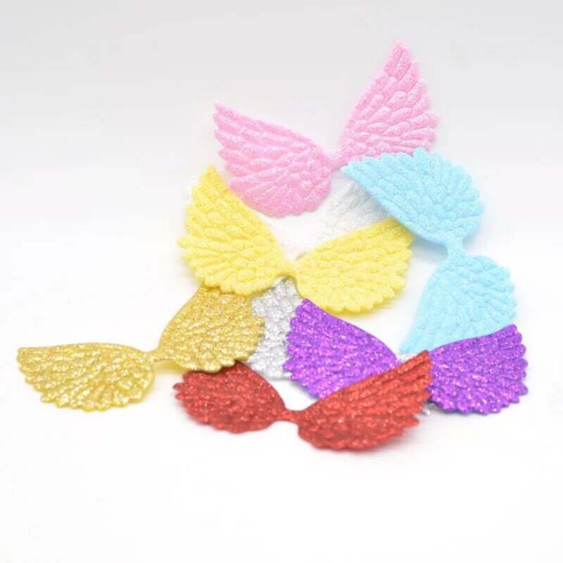 20Pcs 74*43mm Angel Wing Appliques Single Sided Glitter Powders Fairy Wing Patches DIY Headwear Bowknot Bow Tie Accessories