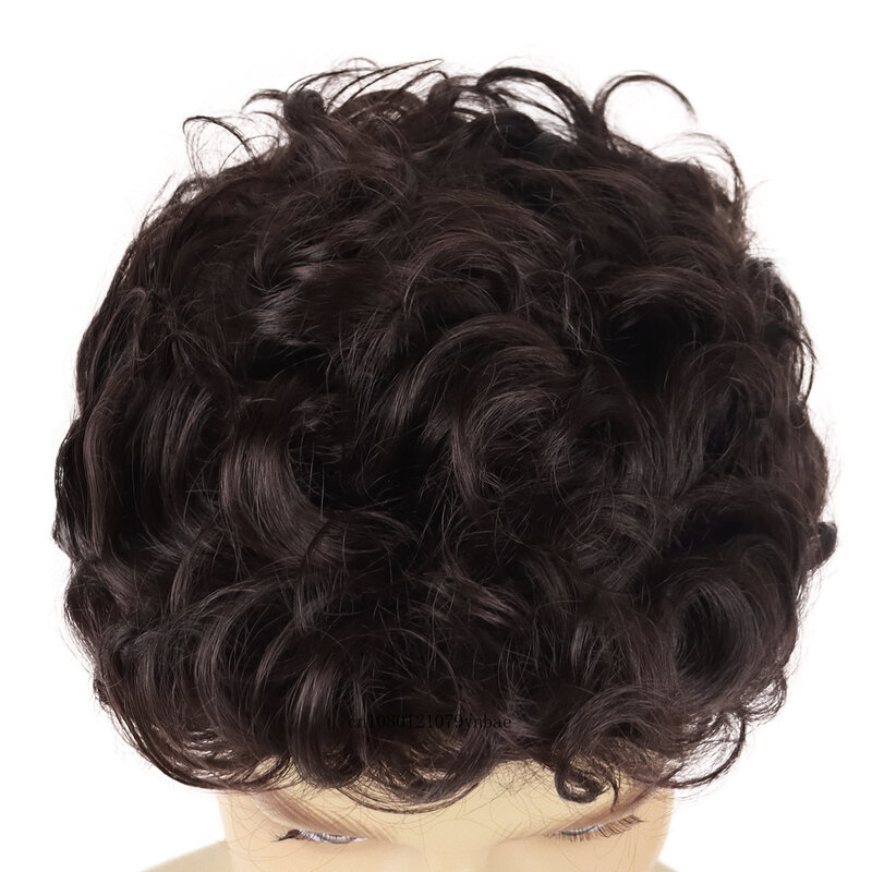 Short Layered Synthetic Hair Natural Hairdstyle Brown Curly Wigs with Bangs for Men Heat Resistant Fiber Daily Cosplay Halloween