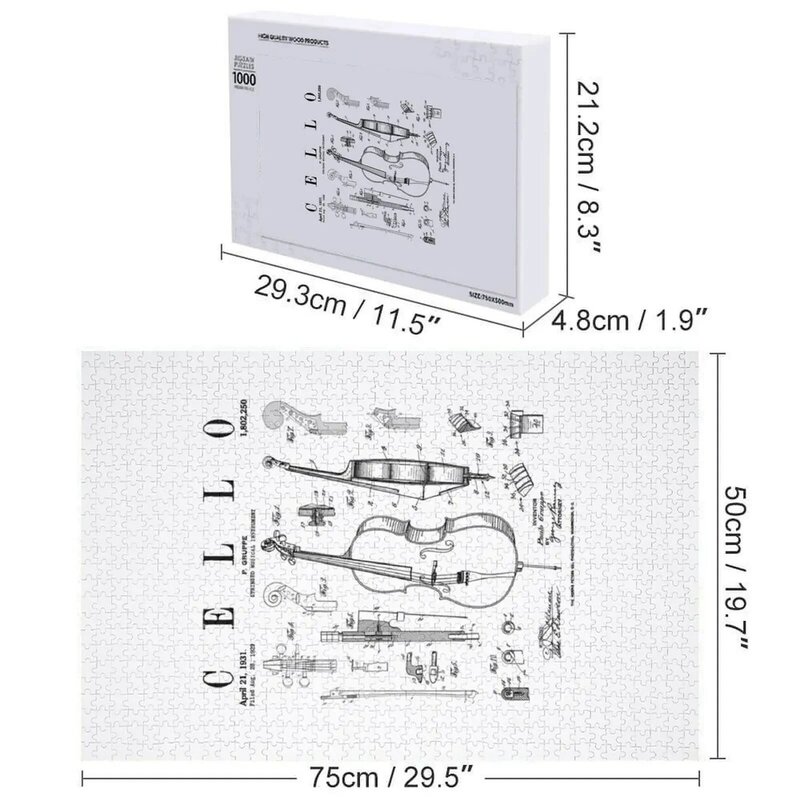 첼로 빈티지 특허 첼리스트 드로잉 프린트 직소 퍼즐, 맞춤형 퍼즐