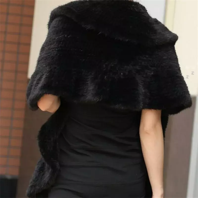 Abrigo de piel de visón real de punto para mujer, chal de poncho de visón con volantes de importación, abrigo de piel natural de urdimbre de piel negra, moda de invierno