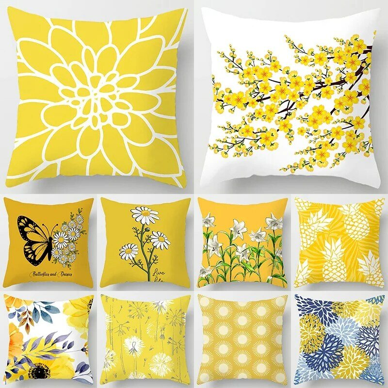 Modern Sederhana Bunga Kuning Sarung Bantal Sofa Rumah Sarung Bantal Lumbar Sarung Bantal Bantal Lumbar