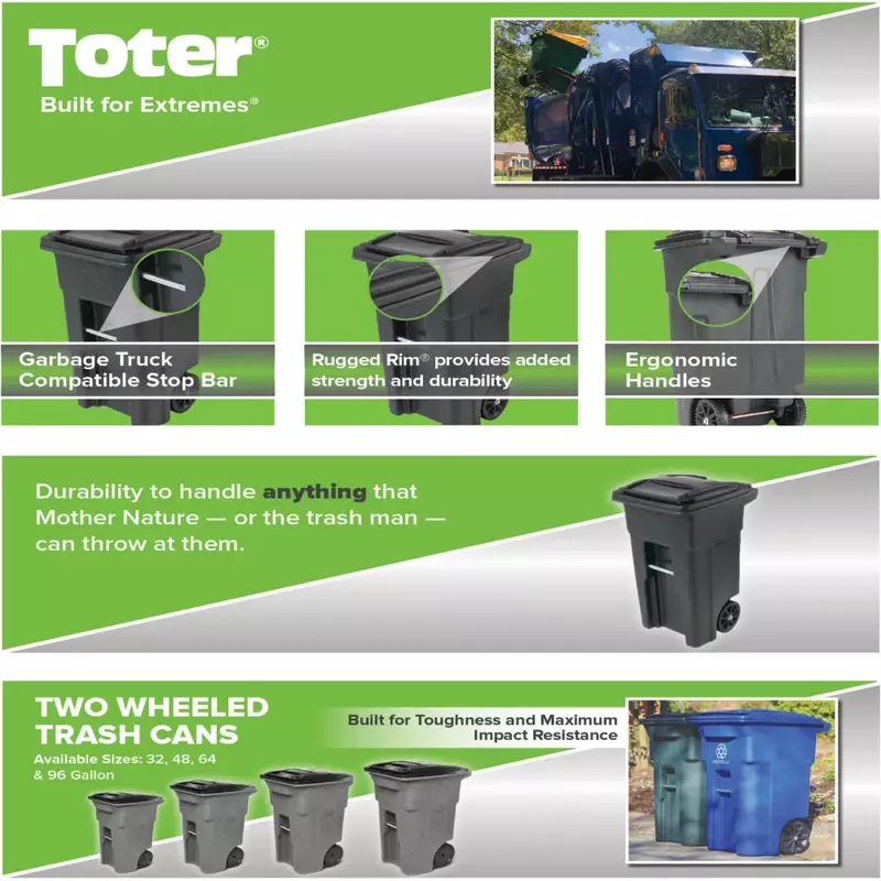 Toter 32 Gallon Garbage Can Black with Wheels and Lid for Outdoor or Indoor Use Garden Compost Bin Polyethylene