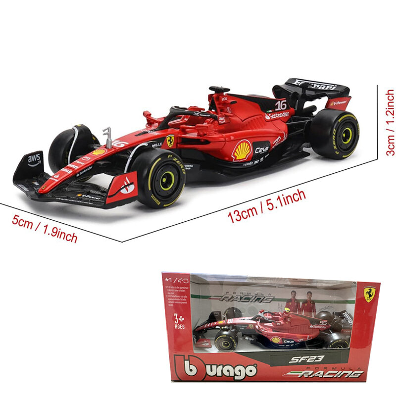 Bburago-نموذج سيارة سباق من خليط معدني ، سيارة الفورمولا ، محاكاة ثابتة ، مرسيدس ، ماكلارين ، MCL60 ، فيراري ، RB19 ، F1 ، 1:43 ، 2023