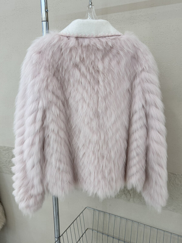 Fur coat lapel short loose version of the collision colour single-breasted design warm and comfortable 2024 winter new 0105