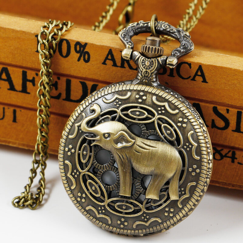 Cute Elephant Carved Quartz Pocket Watch Practical Birthday Gift for Children's Toys