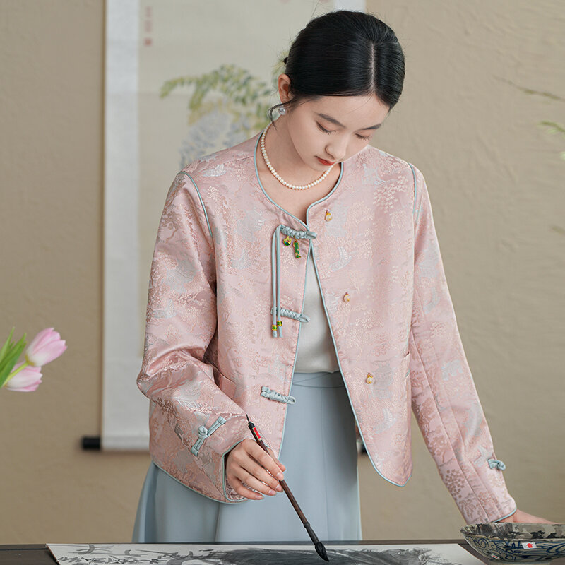 Miiiix 2024 новый китайский модный дизайн пальто Женская Весенняя жаккардовая однобортная верхняя одежда с круглым вырезом Женская одежда