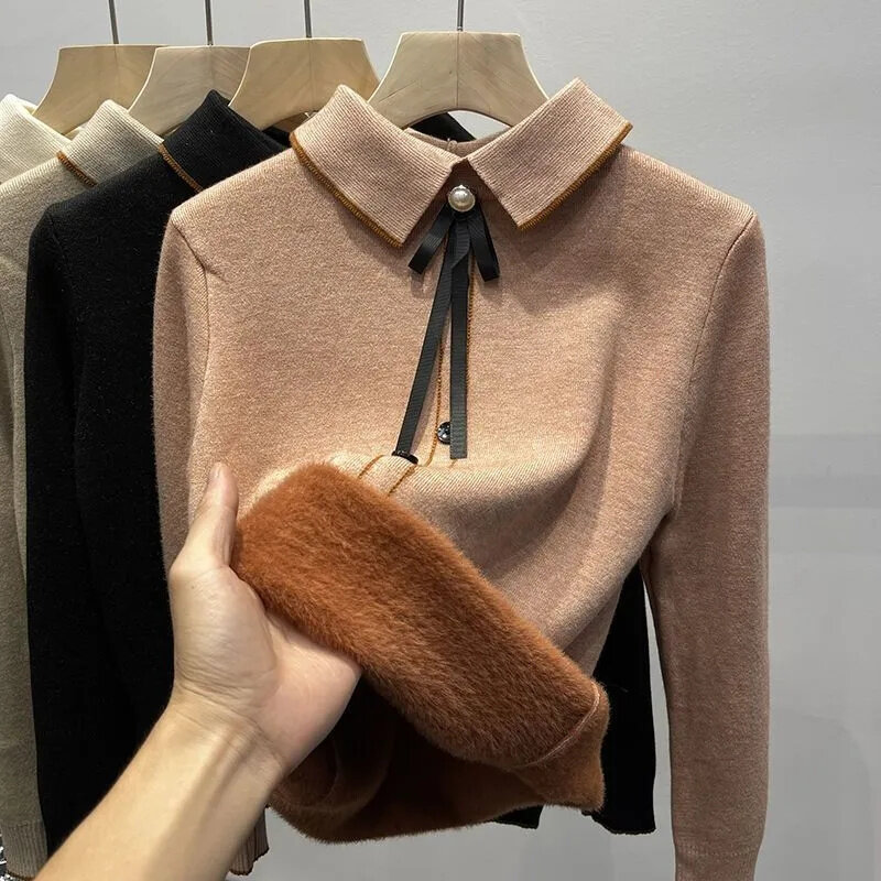 Sweater Pullover wanita, pakaian kantor blus Pullover rajut lengan panjang musim gugur 2023