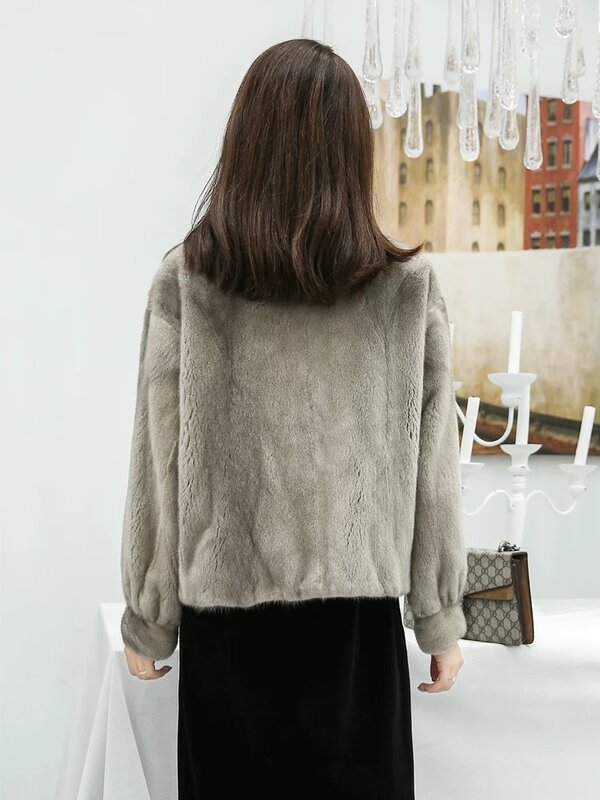 Overcoats Women's Short Square Collar Nine-Quarter Sleeve Three-Button Thickened Warm SolidColor Whole Mink Fashion Winter Loose