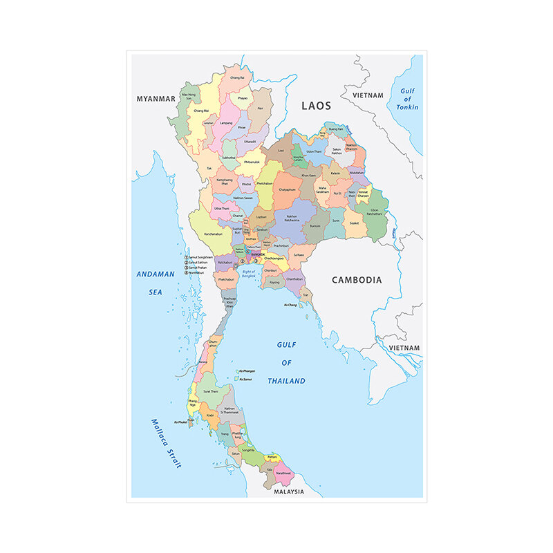 Mapa de Tailandia para decoración del hogar, lienzo no tejido en inglés, arte de pared, póster e impresión, 100x150cm
