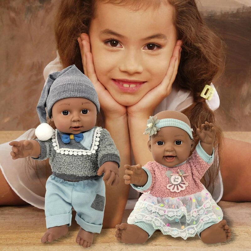 Juguetes de bebé para niños, muñeca Africana adhesiva suave, muñeca de compañero cómoda, regalo familiar para niños y niñas