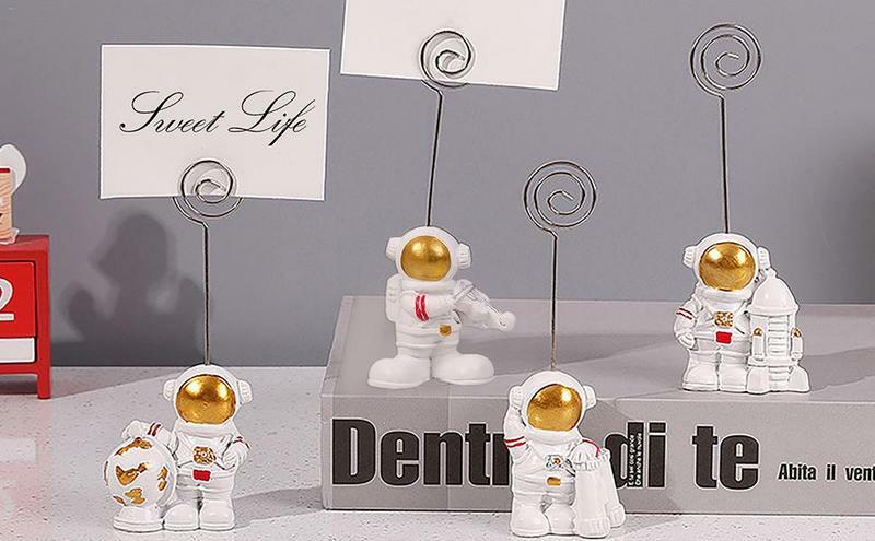 Astronaut Business Card Holder Photo Display Clips Creative Golden Photo Place Clip Mini Resin Cute Astronaut Picture Clips