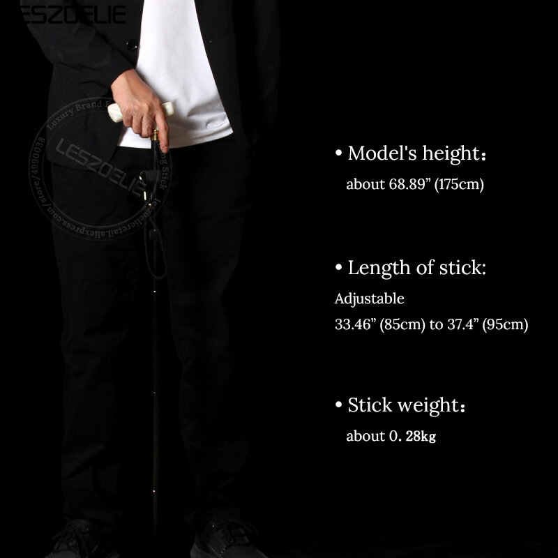 Bastón ajustable de 85cm a 95cm para hombre y mujer, mango de resina, aleación de aluminio negro, de lujo, plegable, elegante