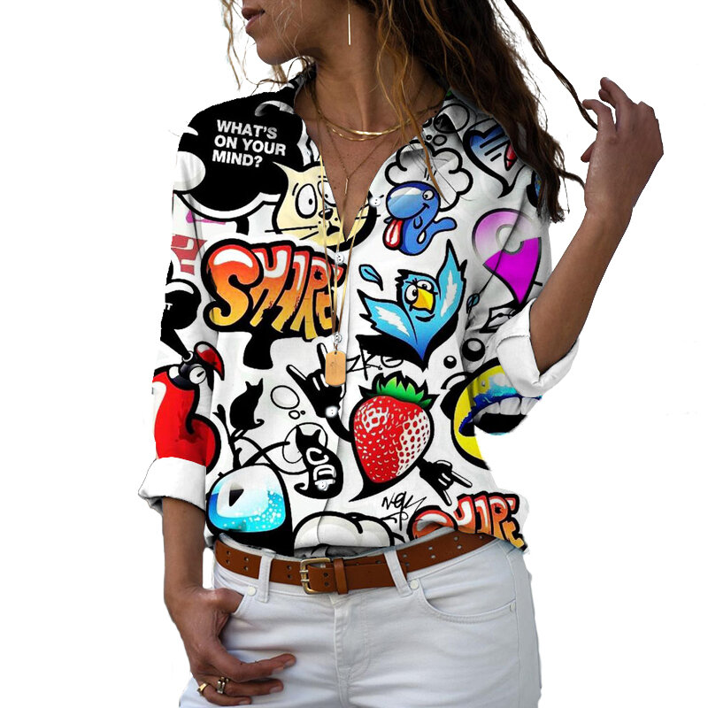 Camisa padrão da Disney Minnie Mouse, manga comprida fina, blusa solta de chiffon, nova, primavera e outono, 2022