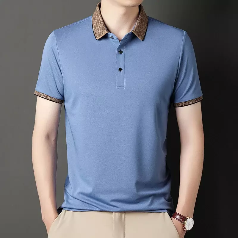 Men's Spring/Summer New Solid Color Business Casual Comfortable Versatile Polo Neck T-shirt Comfortable Versatile
