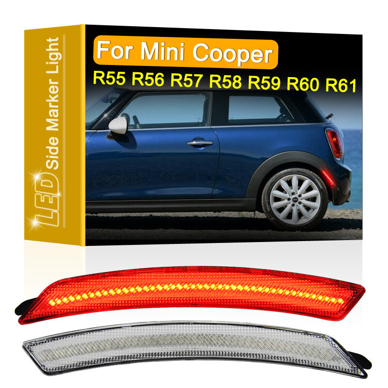 2Pcs Waterproof Clear Lens Red Rear LED Side Marker Lamp Assembly For Mini Cooper R55 R56 R57 R58 R59 R60 R61 Parking Lights