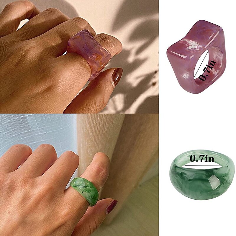 소매용 아크릴 송진 반지, 다채로운 라인석 반지, 플라스틱 사각 보석, 쌓을 수 있는 청키 반지, 귀여운 유행 반지, 15 개