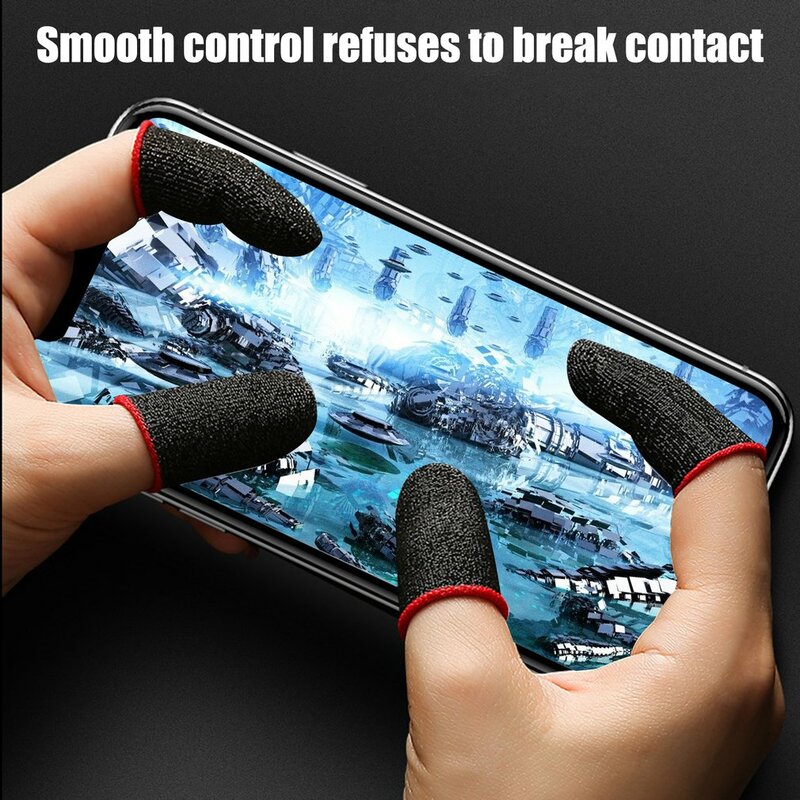 Respirável Sweatproof Gaming Finger Sleeve, Fingertips para Jogos Móveis, Touch Screen, Berços de dedo, 2Pcs