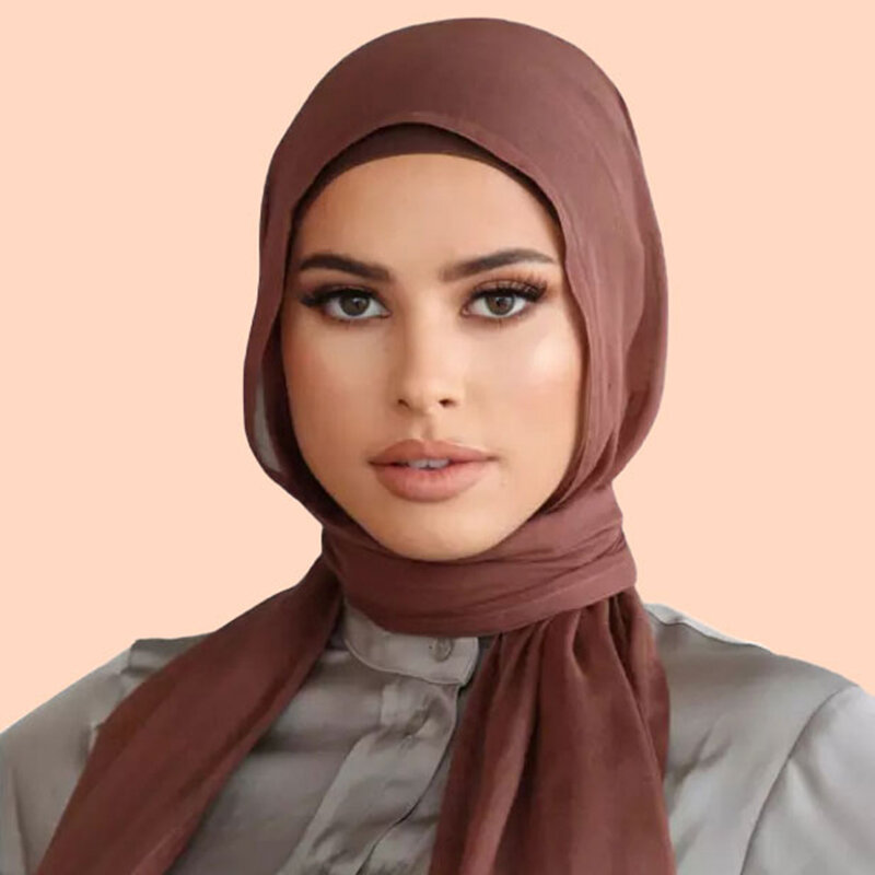 New Design Headscarf 190*85cm Lightweight  Breathable Scarf Double Stitches Trim Viscose Rayon Hijab Matching Color Bottom Ha