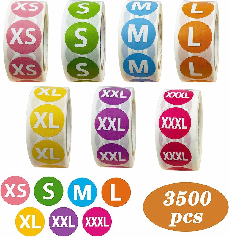 3500 PCS Clothing Size Stickers Labels 7/8" Colorful Coded Round Self Adhesive Size Stickers for Clothing T Shirts Retail