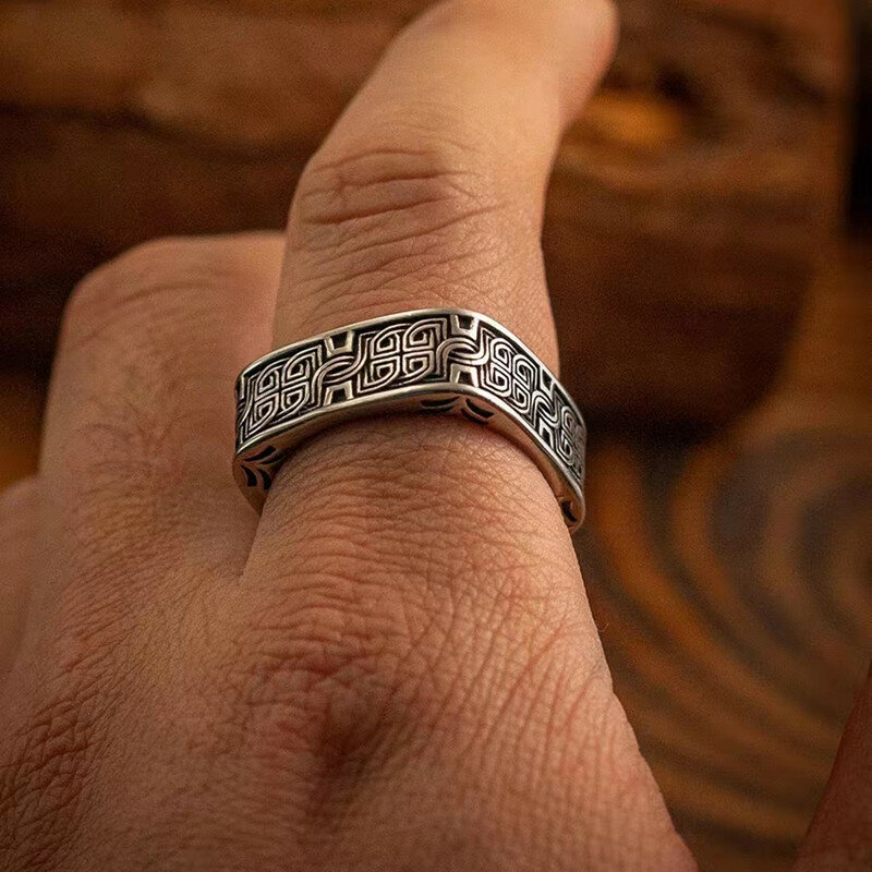 Iers Gek Keltisch Knoop Vierkant Vintage Ring Mannen