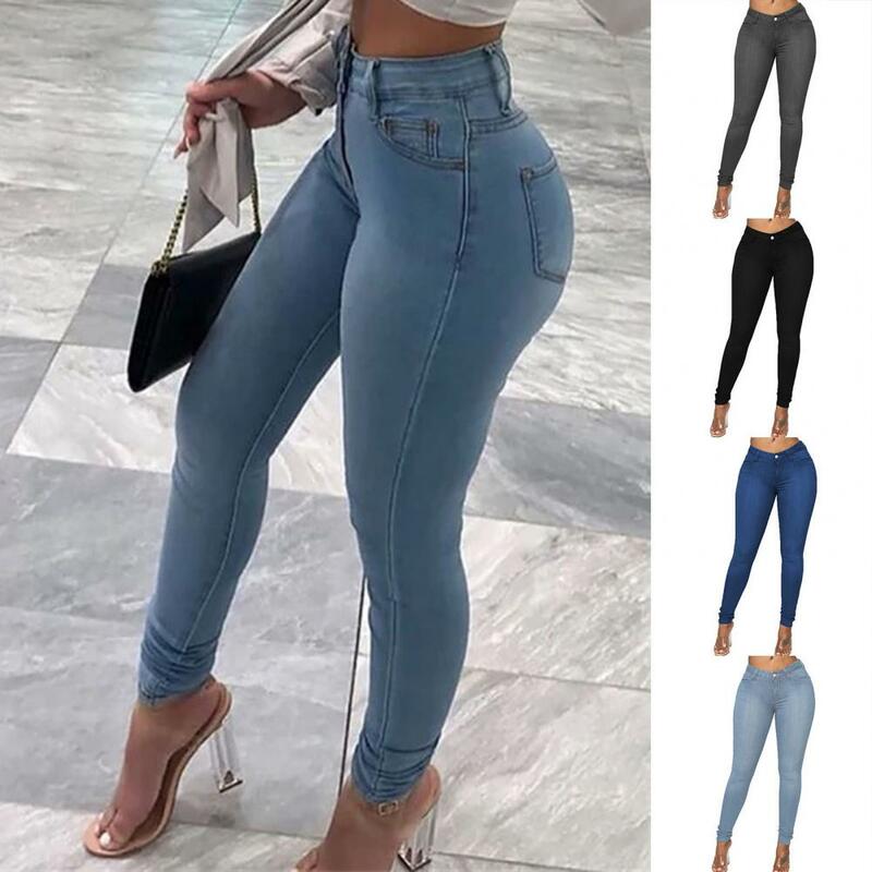 Denim Pants Pencil Pants Shaping Butt-lifting Lady Skinny Jeans Fashion Mid Waist Pockets Women Jeans for Daily Wear