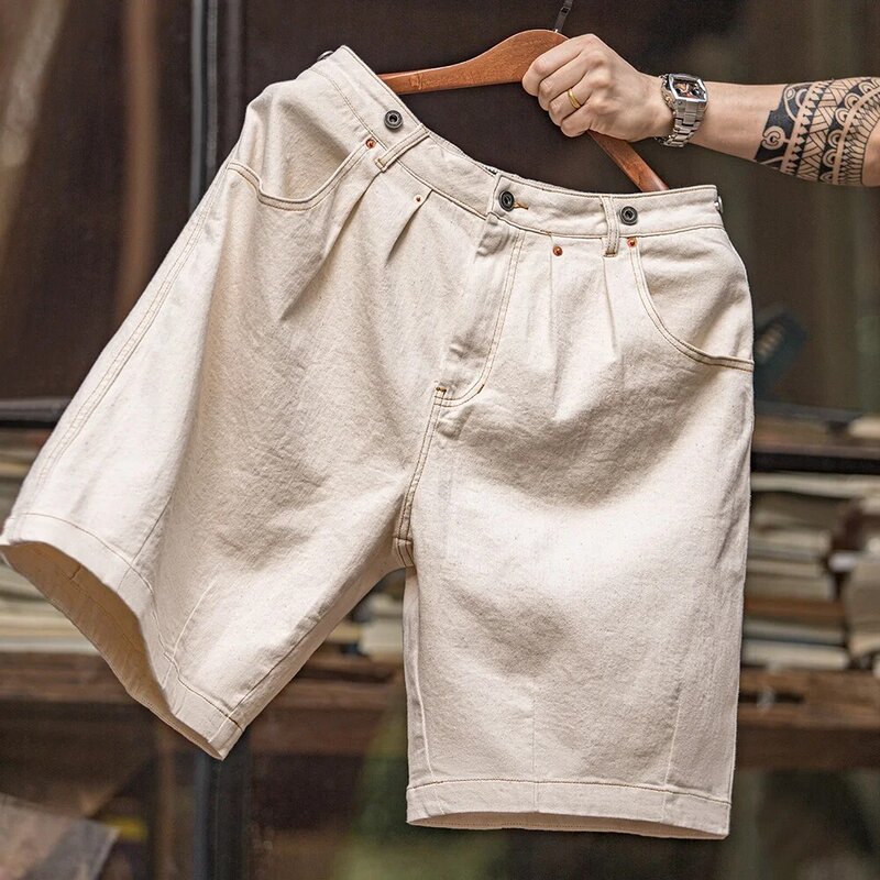 Maden celana pendek katun Vintage, celana pendek cangkang biji katun kasual longgar lurus, celana Lumberjack Musim Panas 2023