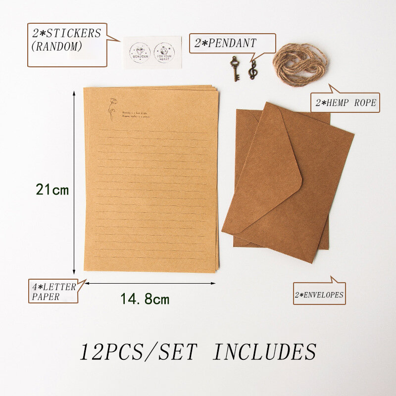 12 Stks/set Vintage Envelop Kraft Brief Papier Schrijven Kit A5 Venster Enveloppen Huwelijksuitnodiging Envelop Cadeau Envelop