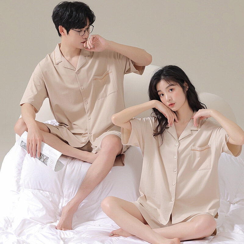 Cardigan Koppels Nachtkleding Dames Zomer Korte Mouw Nachtkleding Heren Short Pyjama Set Koreaanse Modal Zachte Huiskleding Mujer