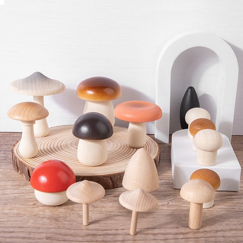 14Pcs Wooden Mushroom Set Natural Unfinished Mushroom DIY Toy Dolls Ornament Handmade Kids Toy-Drop Ship