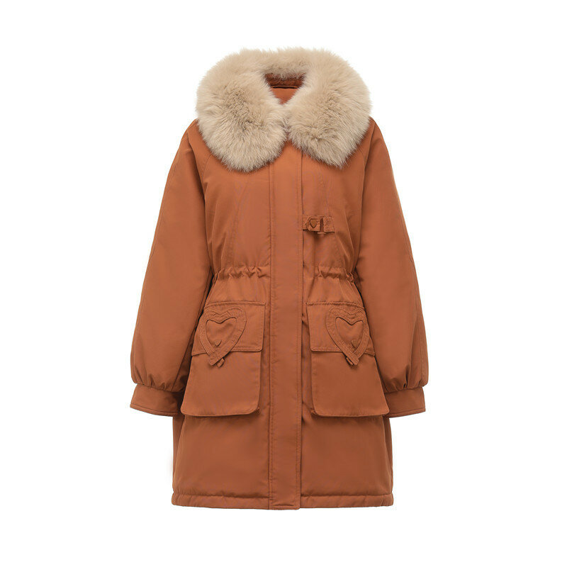 임산부 다운 재킷 겨울 코트, 확대 파카, 대형 미디엄 롱 여우 모피 칼라, 친환경 코트, 스노우 의류