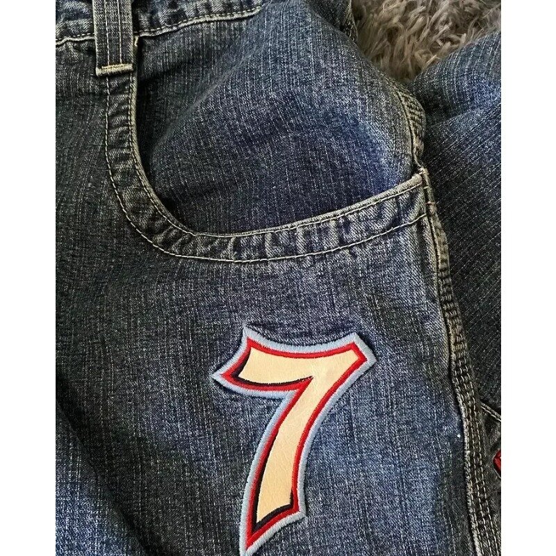 Jeans Harajuku Jnco-retro para homens e mulheres, Hip Hop, bordado de rocha, cintura alta, jeans de perna larga solta, moda streetwear, novo, 2024