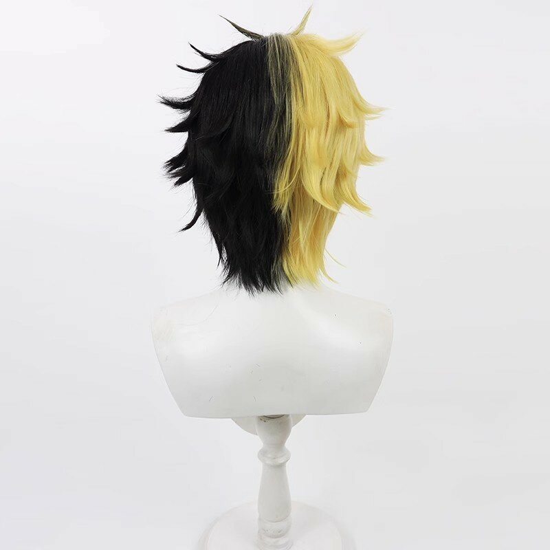Anime maskle wig Cosplay dewasa uniseks, aksesori pesta rambut hitam kuning sintetis tahan panas sintetik
