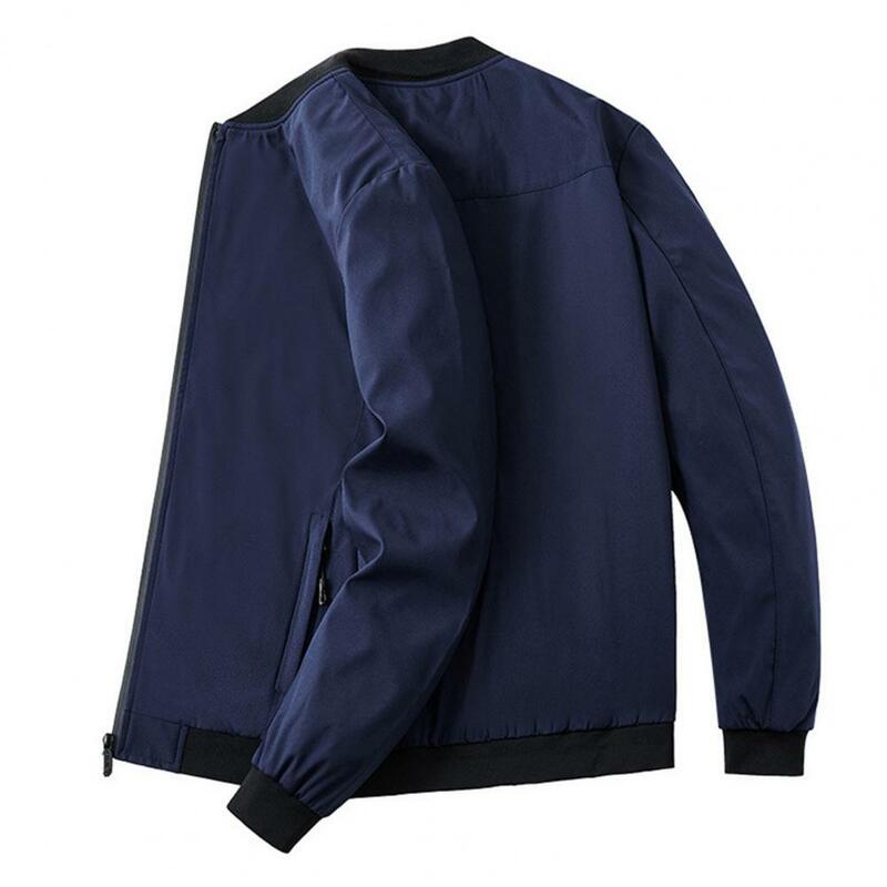 Abrigo de Color liso para hombre, chaqueta versátil con cierre de cremallera, cuello levantado, longitud media