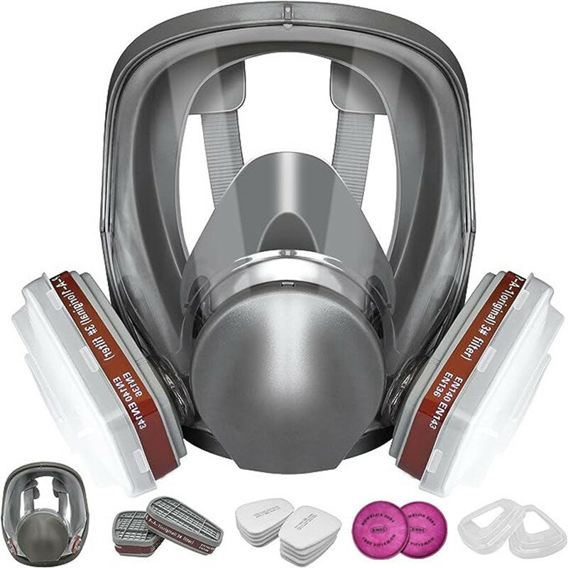 Masker Gas Respirator penyemprot lukisan industri 2 In 1, Filter debu seluruh wajah 27 In 1 6800 cocok untuk keselamatan kerja