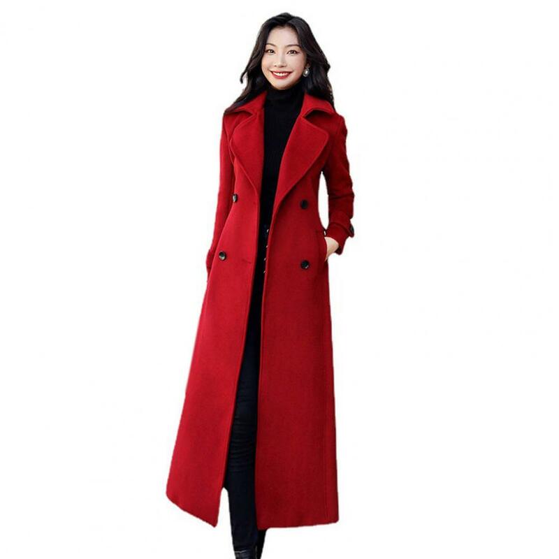 Termiczny płaszcz zimowy damski biznes kurtka do łydki formalne mieszanki wełniane dwurzędowy płaszcz gruby