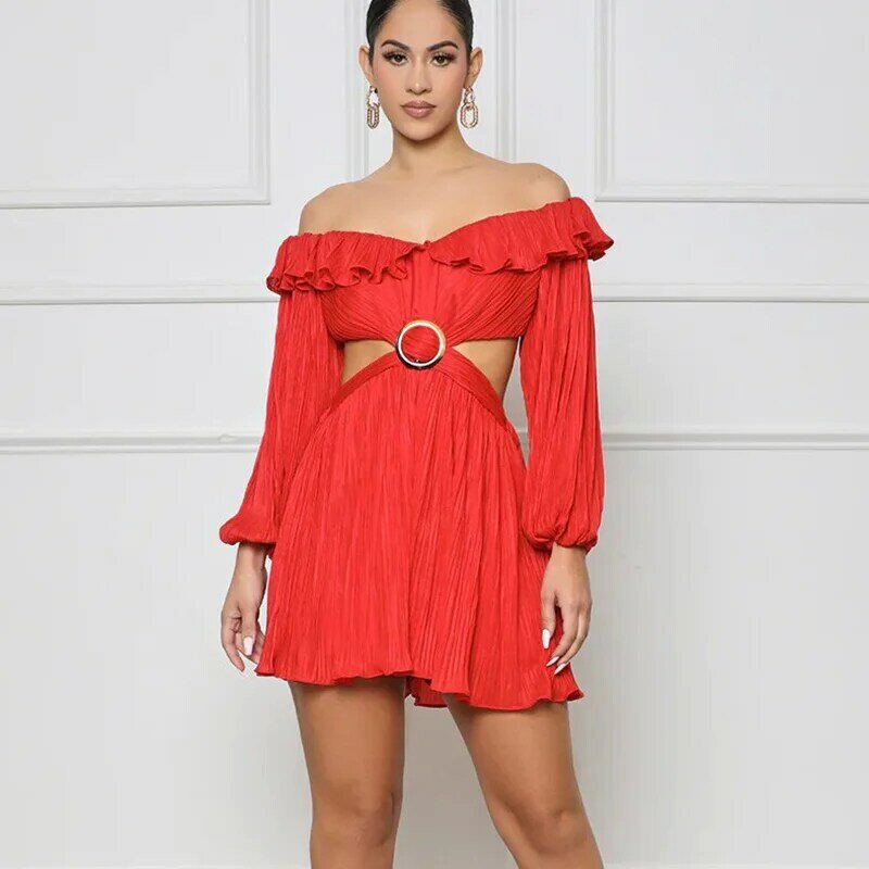 Sexy Off The Shoulder Ruffles body donna manica lunga Skinny increspato Playsuit elegante Party Club One-pieces Festival Outfits