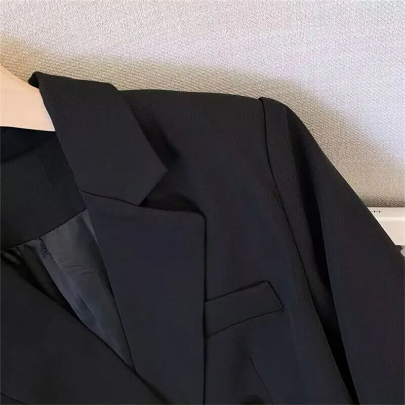 Office Lady Slim Blazer para mujer, abrigos de manga larga, chaquetas negras, prendas de vestir exteriores informales, Otoño, moda de invierno, 2023
