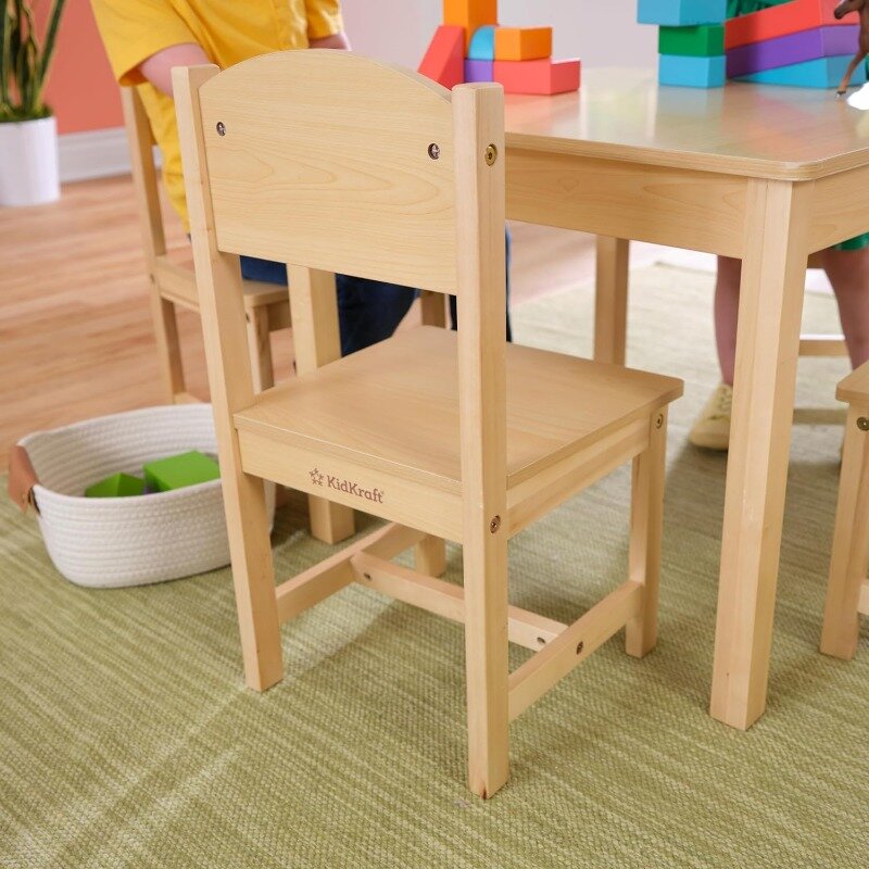 Wooden Farmhouse Table & 4 Chairs Set, Children's Furniture for Arts and Activity – Natural, Gift for Ages 3-8