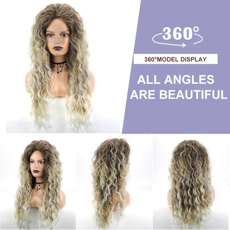 Блонд Омбре вьющийся парик пушистые длинные натуральные волнистые парики для ежедневного использования розовые коричневые синтетические парики для косплея для женщин термостойкие волосы
