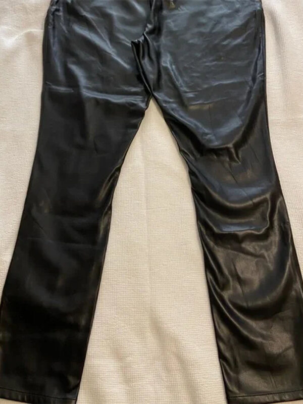 Czarne Matowe Skórzane Spodnie Kobiety Wysoka Talia Przód Podwójny Zamek błyskawiczny Spodnie Damskie Stretch PU Slim Spodnie Hem Side Split Clubwear Custom