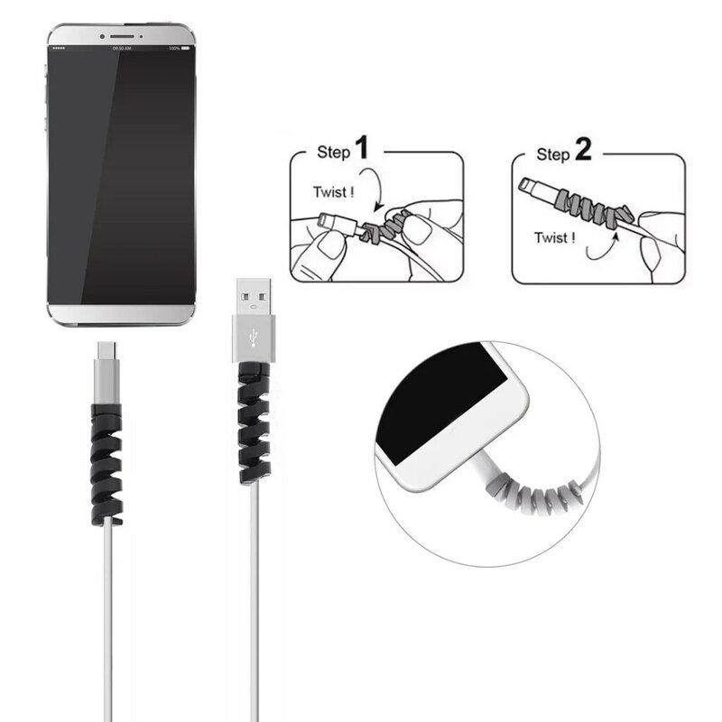 Комплект из 2 защитных чехлов для кабеля сотового телефона, спиральный чехол для зарядного usb-кабеля, аксессуары для телефона