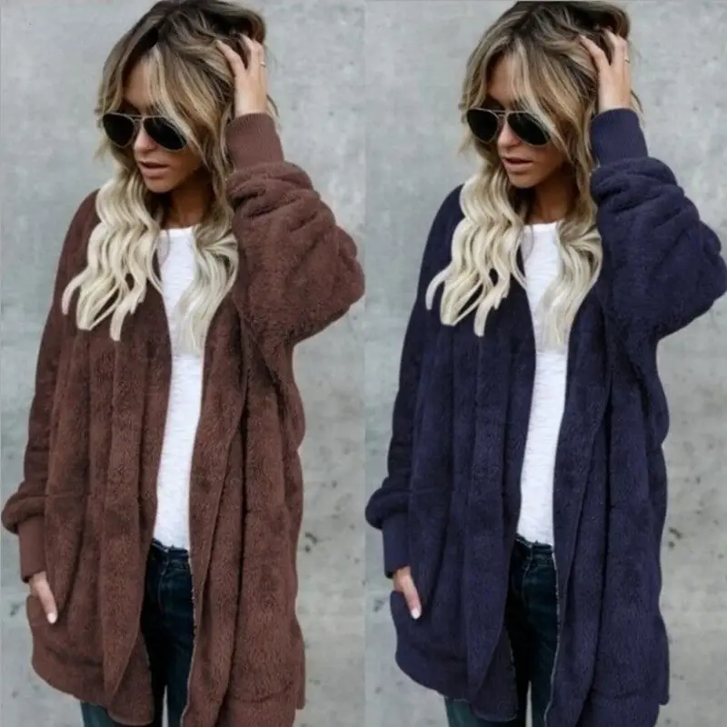Женское пальто из искусственного меха, Осень-зима 2022, теплая мягкая искусственная верхняя одежда, плюшевое пальто с карманами и капюшоном