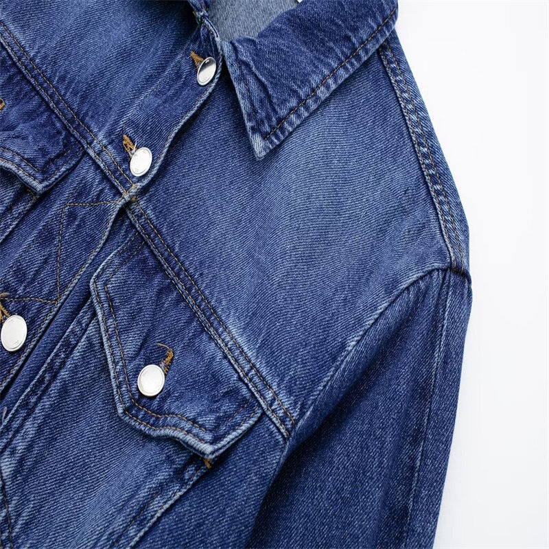 Jaqueta jeans retrô de manga comprida com lapela, blusa elegante, curta, novo, Primavera, 2022